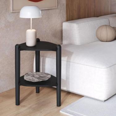 Imagem de Mesa Lateral Orgânica com Prateleira 44,6cm Pé Madeira Móvel na Caixa 