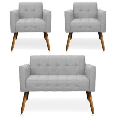 Imagem de Conjunto 2 Poltronas E 1 Namoradeira Pés Palito Linho Cinza