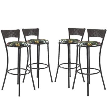 Imagem de Kit Com 4 Banquetas Altas Forts Preto Floral, Fibra Uv Bancada, área Goumert, Bar, Piscina, Balcão