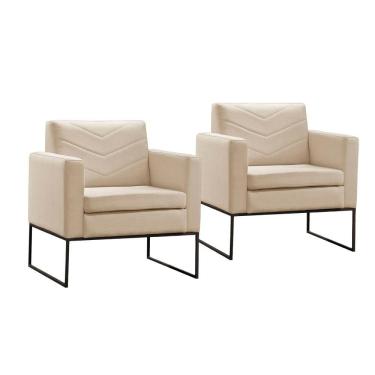 Imagem de Conjunto - 2 Poltronas Apolo Luxo Base Preta Castellar Veludo Bege Claro