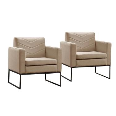 Imagem de Conjunto - 2 Poltronas Apolo Luxo Base Preta Castellar Linho Bege