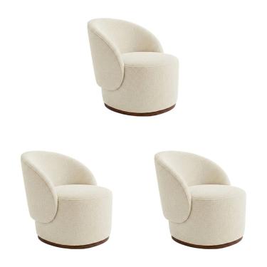 Imagem de Kit 3 Poltronas Decorativa Premium Orgânica Ideal para Recepção e Clinicas em Bouclê Italiano Bege