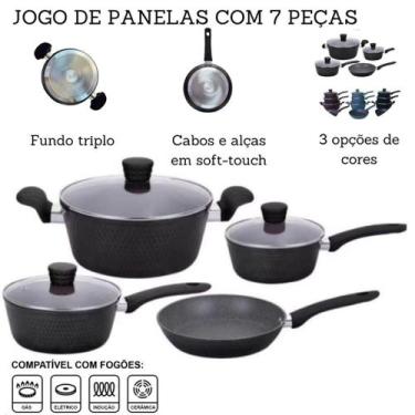 Imagem de Jogo De Panelas Antiaderente Revestido em Granito Cerâmico Gás Indução