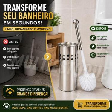 Imagem de Kit Escova Sanitária Inox com Suporte Ventilado  Secagem Rápida e Desi