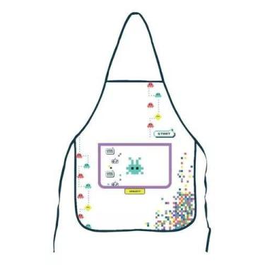 Imagem de Avental Escolar Plástico Estampado Game 49,5x39,5cm Cor Branco - Léo A