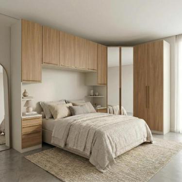 Imagem de Guarda Roupa Casal Modulado 5 Peças com Espelho e Cabeceira 10 Portas 