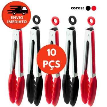 Imagem de Kit Pegador Alimento 34Cm Inox E Silicone Com Apoio Salada Churrasco M