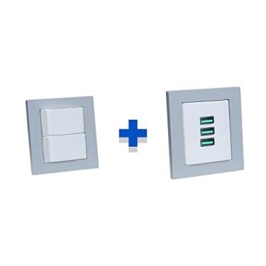 Imagem de Kit Espelhos de Tomadas Duplo Reto com 3 Usb 5.2A 2 Interrup COR:CINZA