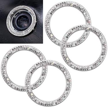 Imagem de ToBeQueen Capa de botão Push to Start 4 peças Auto Engine Start Stop Bling Decoração de carro para mulheres, meninas, anéis de strass de diamante, adesivos, acessórios deslumbrantes
