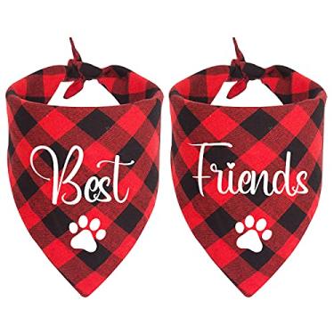 Imagem de YHTWIN Bandana engraçada fofa para melhores amigos para cães de estimação, decoração de cachorro de estimação impressões fofas para meninos/meninas cães e gatos, amantes de cães acessórios para animais de estimação, pacote com 2
