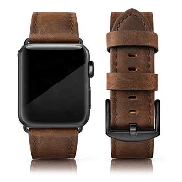 Imagem de EDIMENS Pulseiras de couro compatíveis com Apple Watch 46 mm, 45 mm, 44 mm e 42 mm (séries 1 2 3) e feminina, vintage de couro genuíno compatível com Apple Watch séries 10, 9, 8, 7, 6, 5 e 4 SE