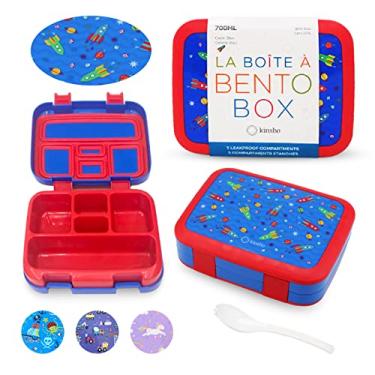 Imagem de Kinsho Lancheira Bento para crianças pequenas, 5 seções de controle de porções, bandeja de plástico removível sem BPA, lanche infantil pré-escolar, recipiente para lanches de 3 a 7 anos (foguetes