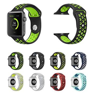 Imagem de Pulseira NK-Sport LTIMPORTS, compativel com Apple Watch 42mm Series 11/10, 41mm Series 9/8/7, 40mm Series 6/5/4/SE e Apple Watch 38mm Series 3/2/1 (Preto com Verde)
