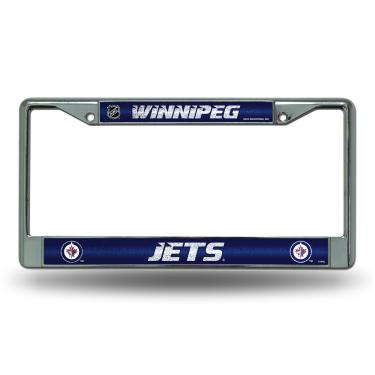 Imagem de NHL Rico Industries Moldura de placa de licença cromada brilhante com detalhes em glitter, Winnipeg Jets