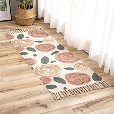 Imagem de jia cool, Tapete de área de algodão, tapete de tecido lavável com borlas, tapete geométrico boêmio para cozinha, sala de estar, quarto, banheiro, lavanderia, 60 x 150 cm