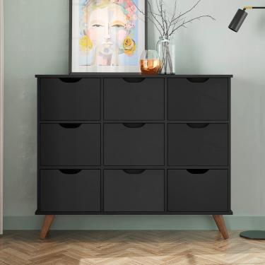 Imagem de Nicho Organizador Retro Preto Com 9 Gavetas Pretas Qmovi Móveis