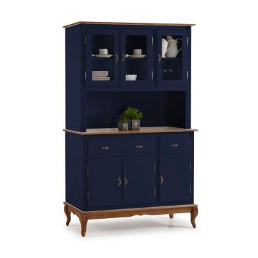 Imagem de Cristaleira Arca e Oratório 6 Portas 2 Gavetas com Pés Luis Xv 60632 Linz Móveis - Azul Petróleo/Imbuia