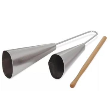 Imagem de Agogô Duplo Grande Cromado com Baqueta em Madeira