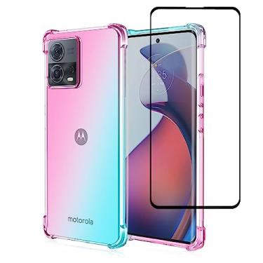 Imagem de Capa para Motorola Moto G72 com película protetora, Motorola G72, transparente, ultrafina, macia, amortecedora, flexível, transparente, gradiente, capa Rainbo para Moto G72 (rosa)