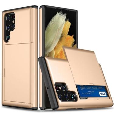 Imagem de Para Samsung S23 Ultra S22 S21 S20 S10 Plus 5G S9 S8 Capa Hard Armor Capa de telefone para Galaxy Note 20 10 9 8 Capa deslizante para cartão carteira, dourada, para S20 Plus 6,7 POLEGADAS