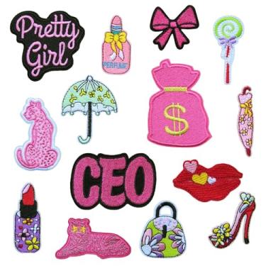 Imagem de KLORIZ 14 peças de patch rosa princesa linda menina bordado ferro na bolsa guarda-chuva apliques acessórios de roupas DIY
