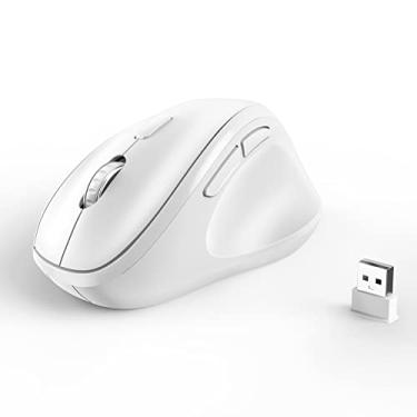 Imagem de Mouse ergonômico sem fio com receptor USB para PC, laptop e desktop, mouse Ergo vertical com cliques silenciosos de longa duração da bateria, até 1600 DPI e 1 pilha AA (não incluída), branco
