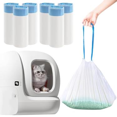 Imagem de 120 peças PURA X/MAX sacos de forro de caixa de areia autolimpantes, sacos de lixo para PuraX PuraMax, sacos de receptáculos de lixo de gatos resistentes com cordão