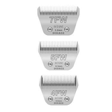 Imagem de DODAER Lâminas largas 7FW+5FW + 4FW para cuidados com cães, compatíveis com cortadores Andis, Oster A5, Wahl km10, comprimento de corte de 1/20.3 cm a 3/20.3 cm, pacote com 3
