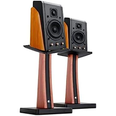 Imagem de Suporte de alto-falante de madeira maciça, suporte de alto-falante surround, prateleira para sala de estar, estante de chão, marrom, 28 * 24 * 80cm