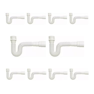 Imagem de Delflex, kIT 10 Sifão Sanfonado Branco Cozinha Pia Banheiro Tanque