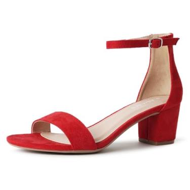 Imagem de J. Adams Salto gatinho com tira no tornozelo - Salto quadrado baixo adorável - Margarida, Vermelho, 7.5