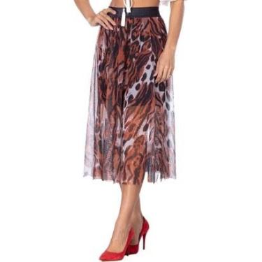 Imagem de Saia Onça Preta Midi De Tule VE22 Preto Feminino-Feminino