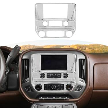 Imagem de RT-TCZ Capa de acabamento para painel central de painel de controle Silverado Chrome para Chevy Silverado para GMC Sierra 2014-2018 acessórios internos cromados