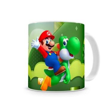 Imagem de Caneca Mario Bros (world) e Yoshi branca 330 ml
