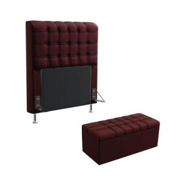 Imagem de Kit Cabeceira Dama 90 Solteiro e Calçadeira Alpha Z-002 Sued Bordô Ara