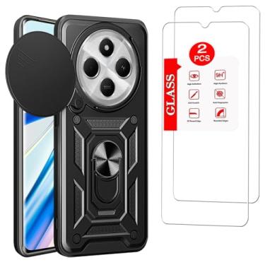 Imagem de Anvzle Capa para Xiaomi Redmi 14C com [pacote com 2] protetor de tela de vidro temperado, capa para Redmi 14C [grau militar] protetora, com lente protege o suporte magnético para carro, capa de