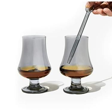 Imagem de Amehla Conjunto de 2 copos de uísque soprados à mão com pipeta conta-gotas de água de 142 g - Snifter para beber Bourbon Copita Scotch Glass Set para cheirar e beber bebidas alcoólicas