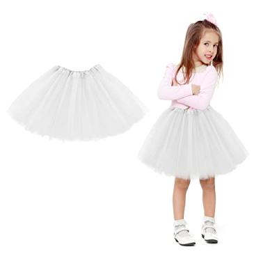 Imagem de WLLHYF Saia tutu com 3 camadas, vestido de tule, brilhante, bailarina, dança, fantasia, aniversário, vestido de princesa para meninas, Branco puro, 30cm