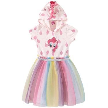 Imagem de My Little Pony Pinkie Pie Vestido de tule com capuz com orelhas e cauda para crianças pequenas e grandes, rosa, 4