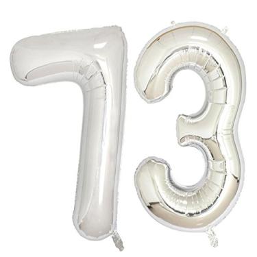 Imagem de Folha de prata de 101,6 cm, 73 balões de hélio com números digitais, decoração de 73 anos para mulheres ou homens, artigos de festa de aniversário de 73 anos