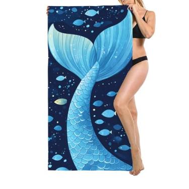 Imagem de Feeuoai Toalha de praia grande para adultos, sereia, à prova de areia, microfibra feminina, toalhas de praia de secagem rápida, toalhas de viagem leves 76 x 178 cm