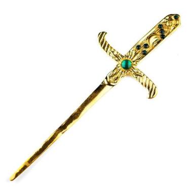 Imagem de Athame em Metal Dourado Brilhante 19 cm Pedras Verdes - Lua Mística - 
