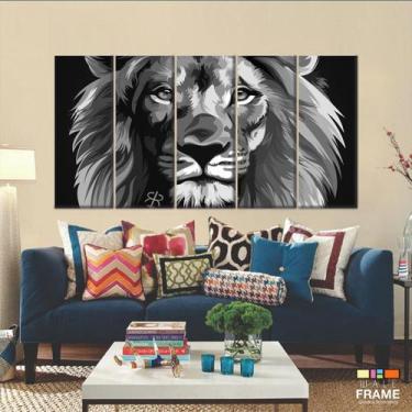 Imagem de Quadro leão de Juda Preto e branco 5 peças 140x65 - Wall Frame