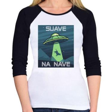 Imagem de Baby Look Raglan Suave na nave Manga 3/4 - Foca na Moda, Branco, Preto