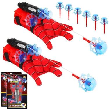 Imagem de 2 Luvas Aranha Lançadora Dardos com Teia que Grudam Puxam - Art Brink