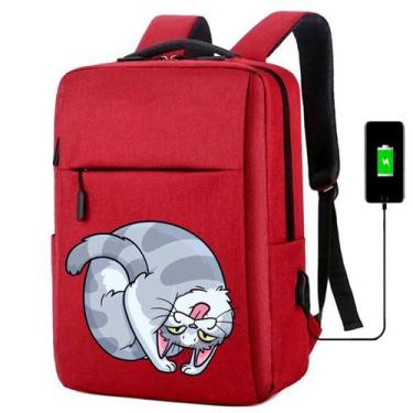 Imagem de Mochila USB Escolar Estampa Infantil Gato Notebooks, Trabalho Escola (