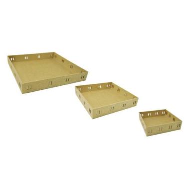 Imagem de Trio de Bandeja Quadrada Passa Fita P M G Mdf Madeira - ATACADÃO DO AR