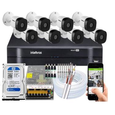 Imagem de Kit 8 Câmeras de Segurança Intelbras VHC 1120B Completo Dvr Mhdx 8 Can
