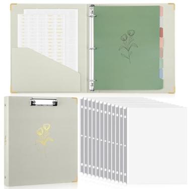 Imagem de Janlaugh Fichário estético de 3 anéis, 2,5 cm com 8 divisórias de abas, 50 protetores de folhas, tamanho carta para pranchetas, 3 argolas adesivas em branco, etiquetas de plano mensal para escola,