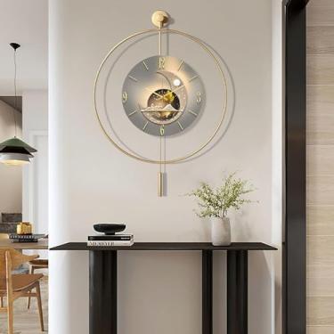 Imagem de Relógio de parede grande para decoração de sala de estar, relógios de parede modernos decorativos operados por bateria, relógio grande silencioso sem tique-taque com pêndulo para quarto, cozinha,